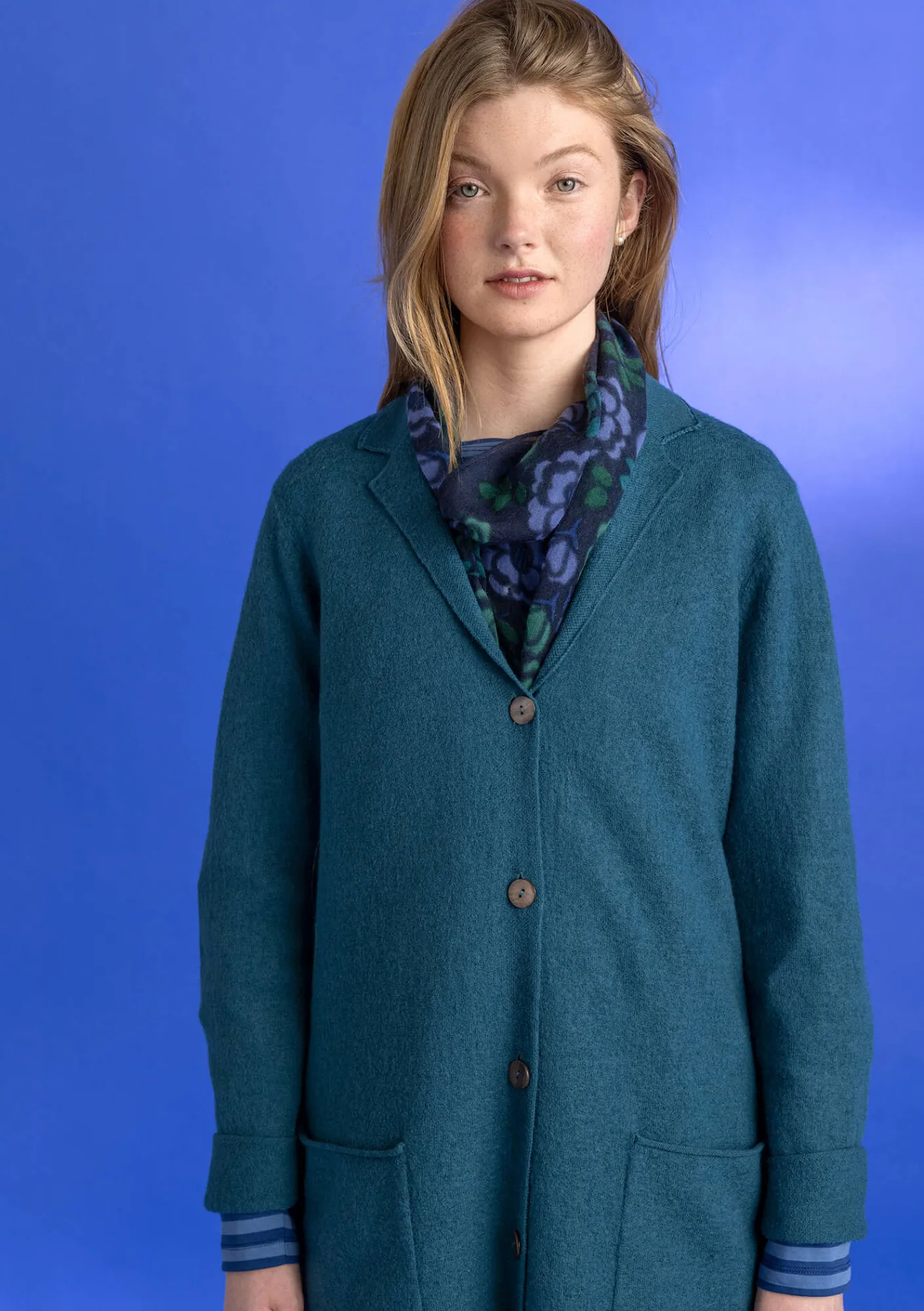 Gudrun Sjödén Jacken & Mäntel|Strickjacken>Gestrickter Blazer aus gefilzter Bio-Wolle Dunkelpetrol