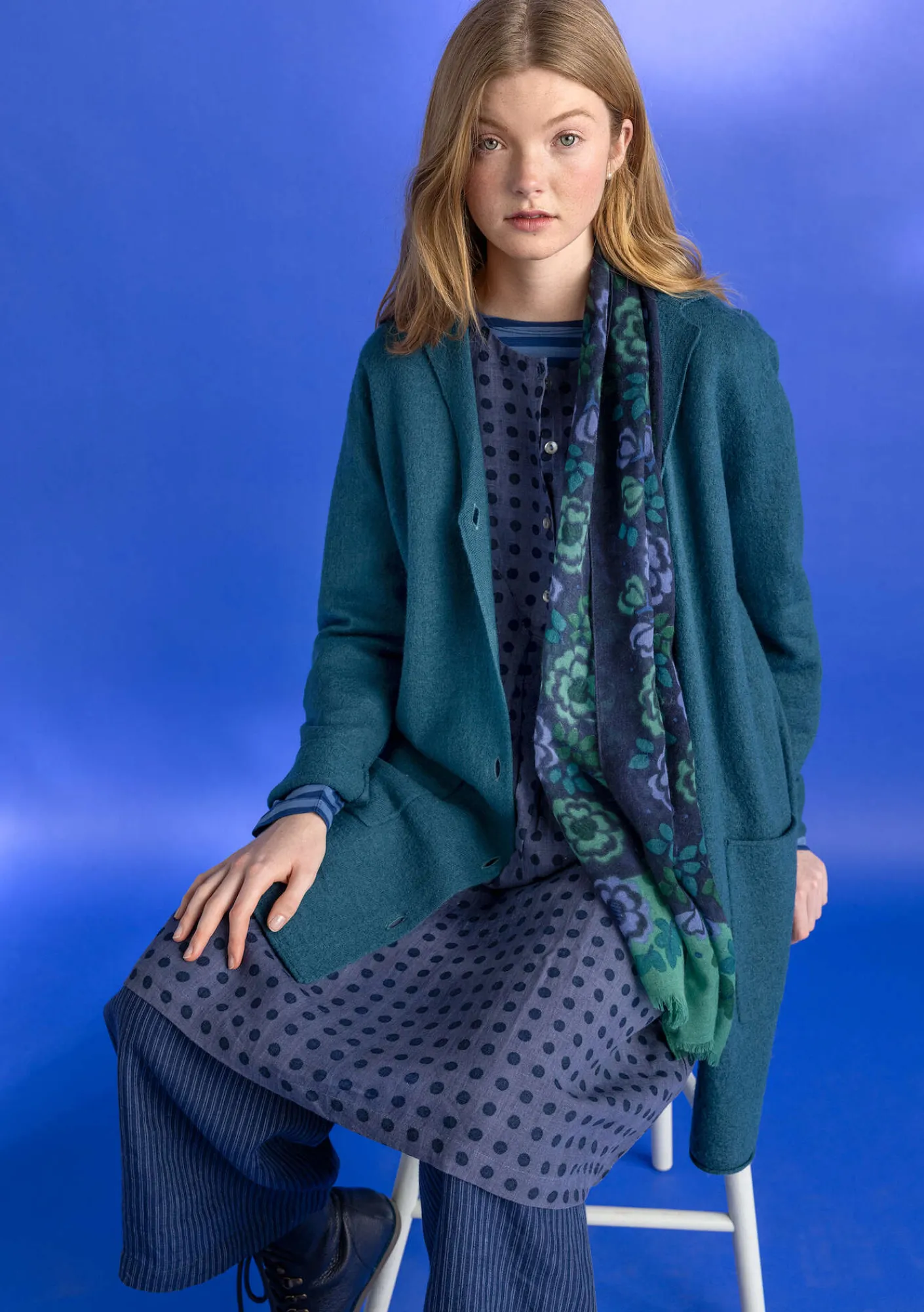 Gudrun Sjödén Jacken & Mäntel|Strickjacken>Gestrickter Blazer aus gefilzter Bio-Wolle Dunkelpetrol