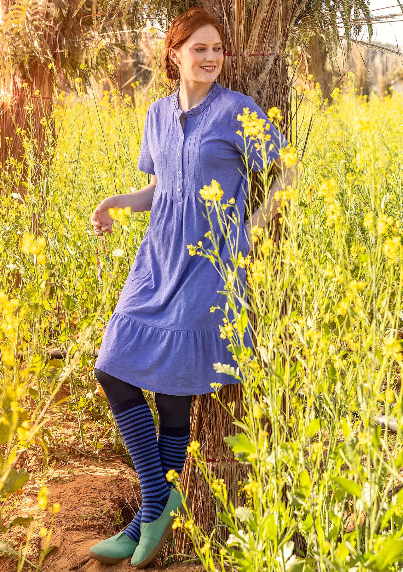 Gudrun Sjödén Kleider>Jerseykleid aus Bio-Baumwolle Lotusblau