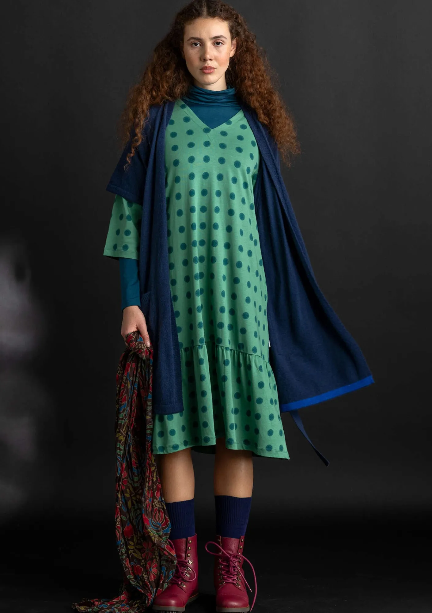 Gudrun Sjödén Kleider>Jerseykleid „Tyra“ aus Bio-Baumwolle/Modal Malachit-gemustert