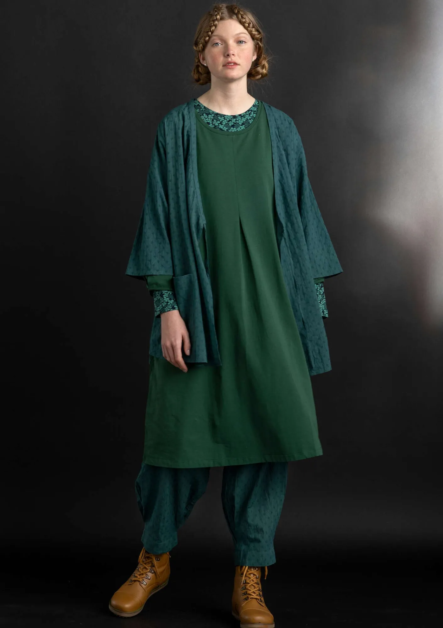 Gudrun Sjödén Kleider>Jerseykleid „Ylva“ aus Bio-Baumwolle/Elasthan Dunkelgrün