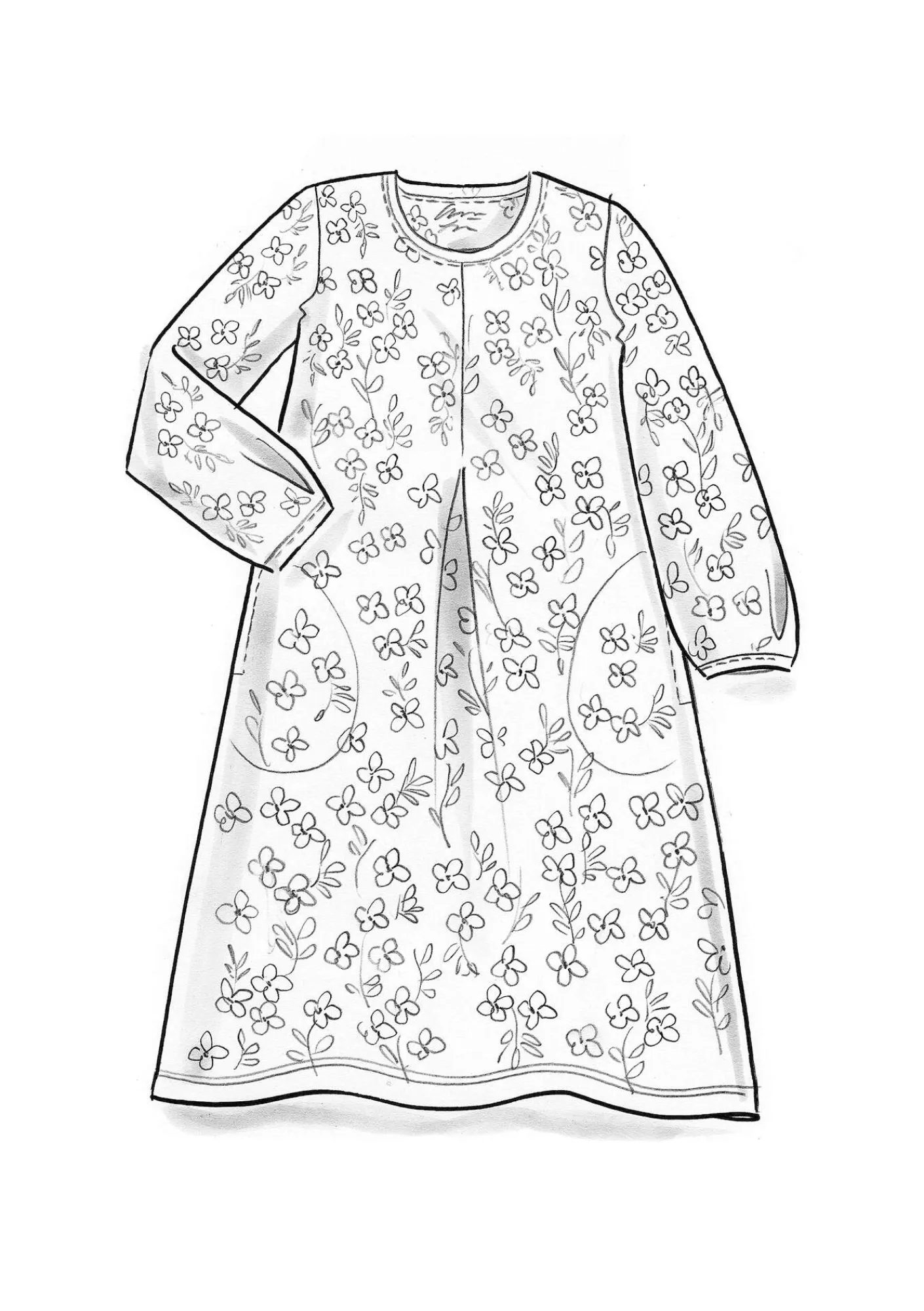 Gudrun Sjödén Kleider>Jerseykleid „Ylva“ aus Bio-Baumwolle/Elasthan Leinenblau-gemustert