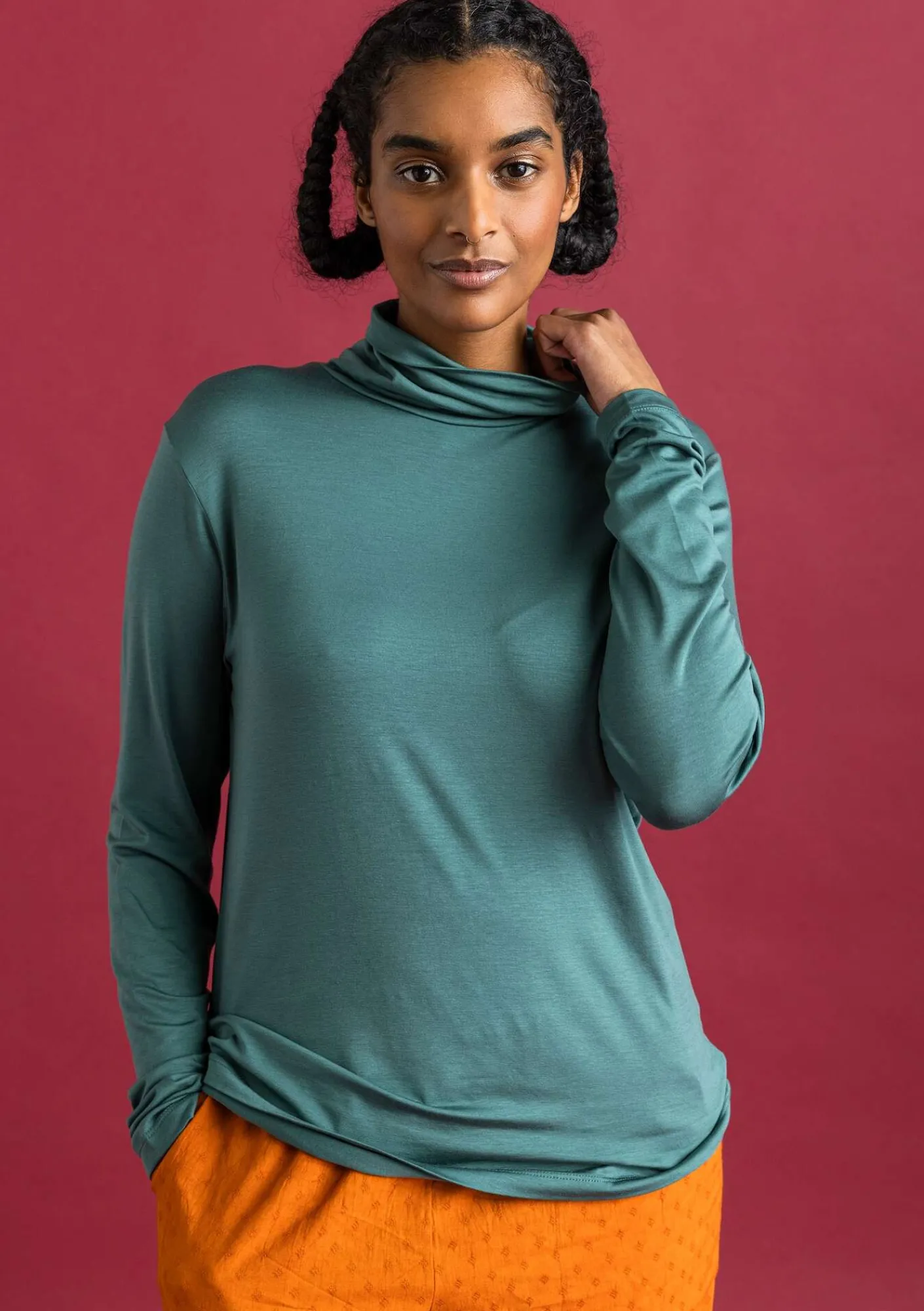 Gudrun Sjödén Pullover & Shirts>Jersey-Rollkragenshirt aus Lyocell/Elasthan Opalgrün