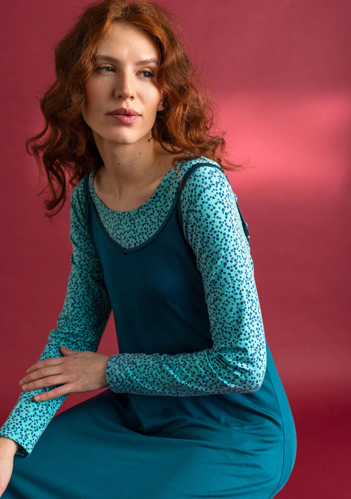 Gudrun Sjödén Pullover & Shirts>Jerseyshirt „Helga“ aus Lyocell/Elasthan Jade-gemustert