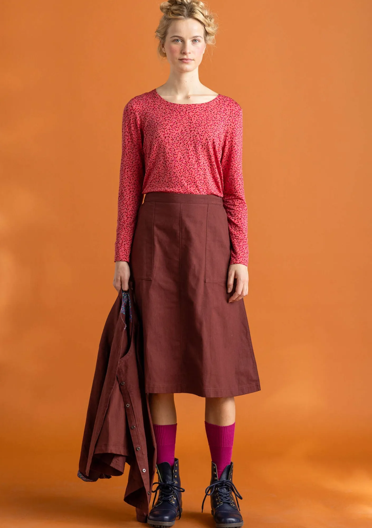Gudrun Sjödén Pullover & Shirts>Jerseyshirt „Helga“ aus Lyocell/Elasthan Koralle/gemustert
