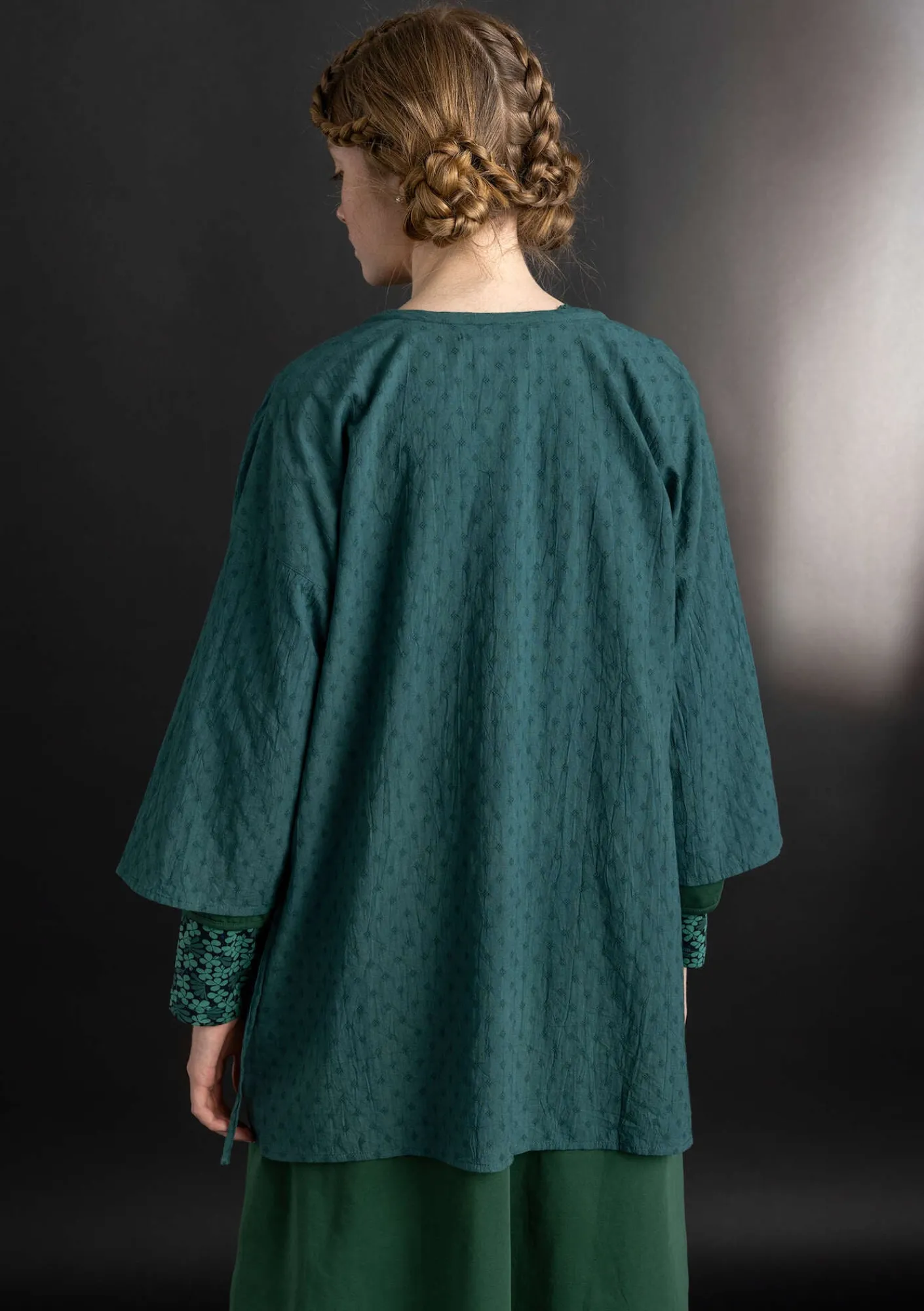 Gudrun Sjödén Blusen>Kimono aus Bio-Baumwolldobby Opalgrün
