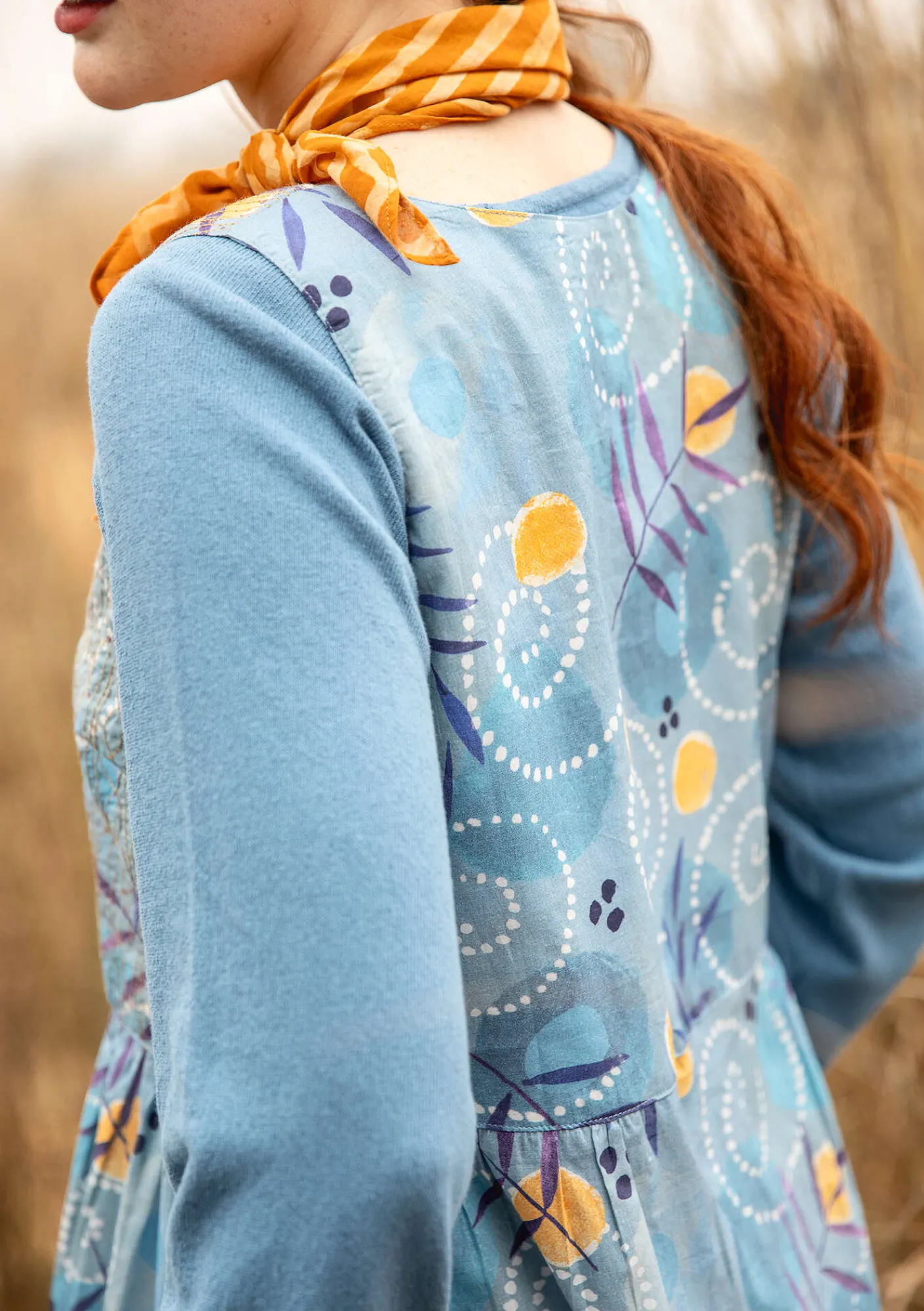 Gudrun Sjödén Kleider>Kleid „Embla“ aus Bio-Baumwollgewebe Leinenblau