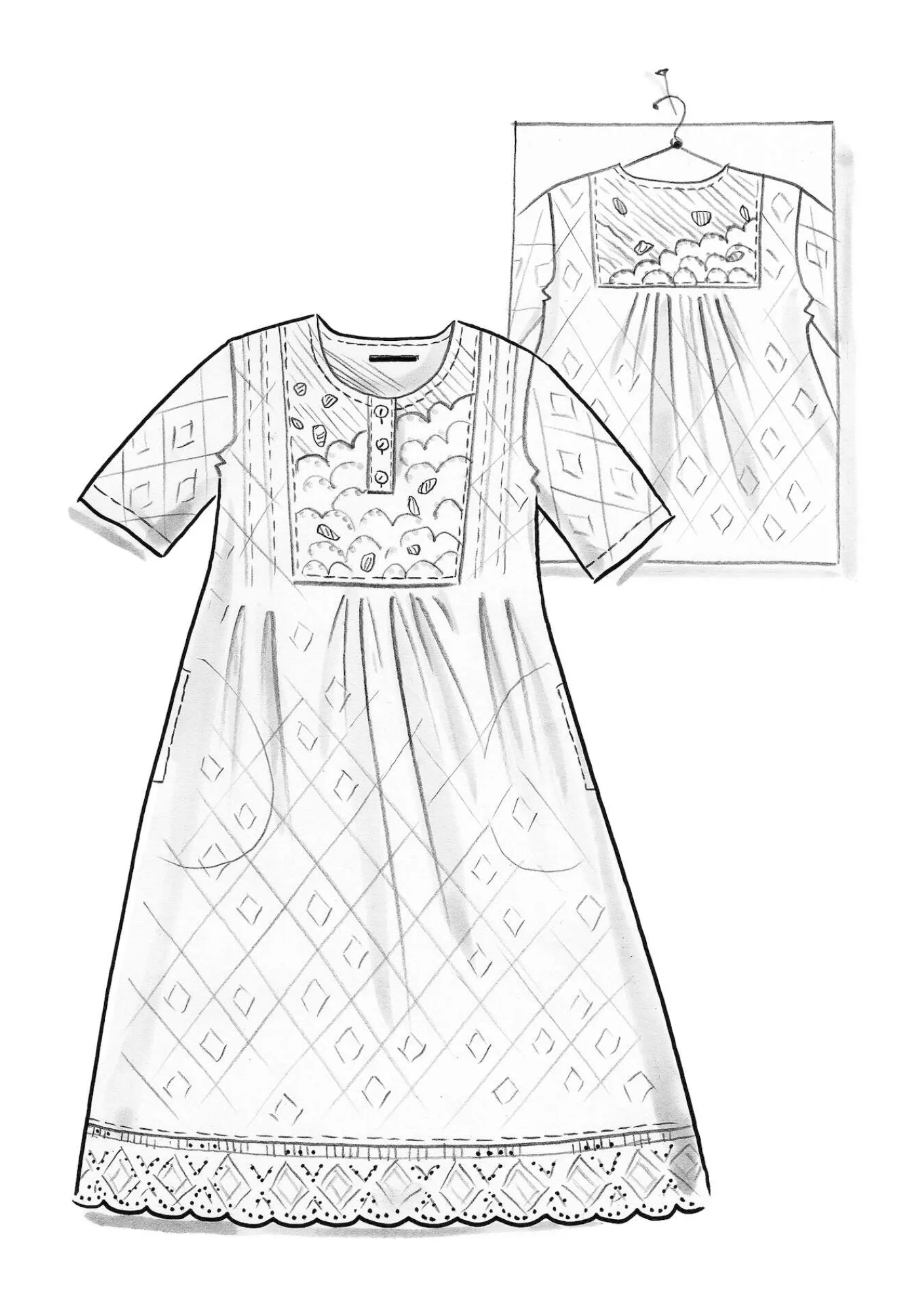 Gudrun Sjödén Kleider>Kleid „Strandfynd“ aus Bio-Baumwollgewebe Meerglasgrün