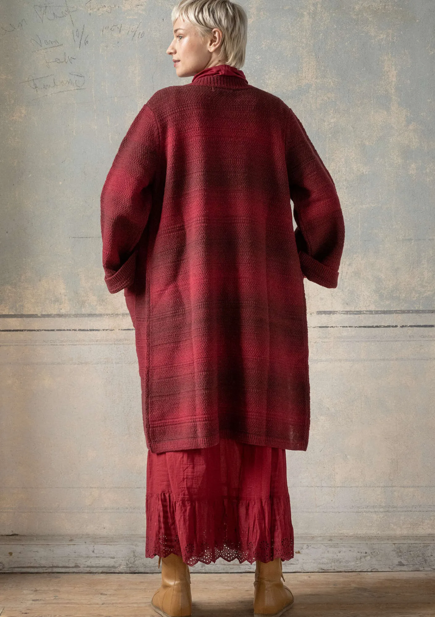 Gudrun Sjödén Strickjacken>Langstrickjacke „Eckerö“ aus Space-Dye-Wolle Moosbeere