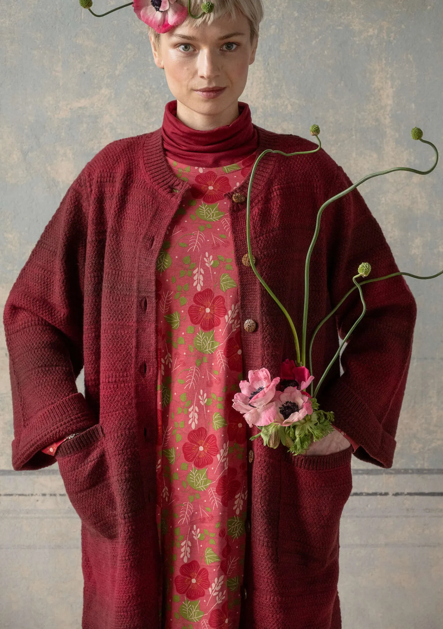 Gudrun Sjödén Strickjacken>Langstrickjacke „Eckerö“ aus Space-Dye-Wolle Moosbeere