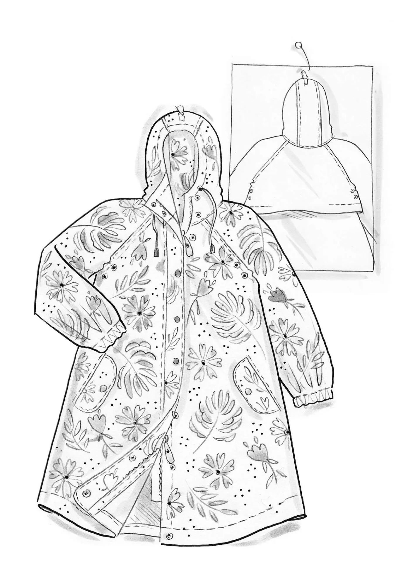 Gudrun Sjödén Jacken & Mäntel>Regenjacke „Hedda“ aus Bio-Baumwollgewebe Schwarz-gemustert