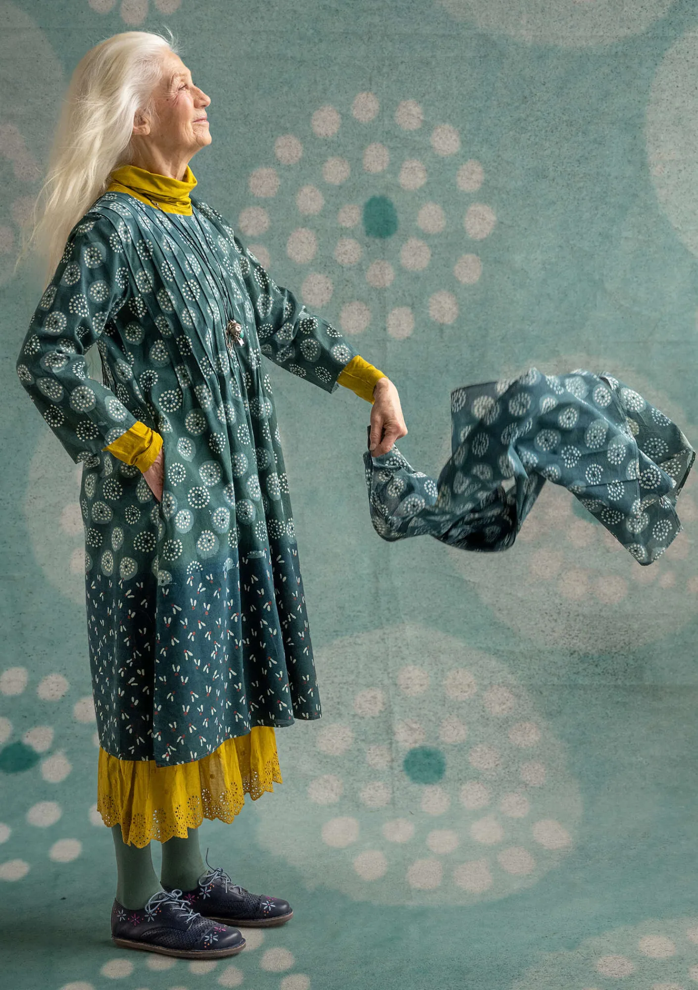 Gudrun Sjödén Accessoires|Schals Und Tücher>Schal „Clay“ aus Bio-Baumwolle Indigogrün