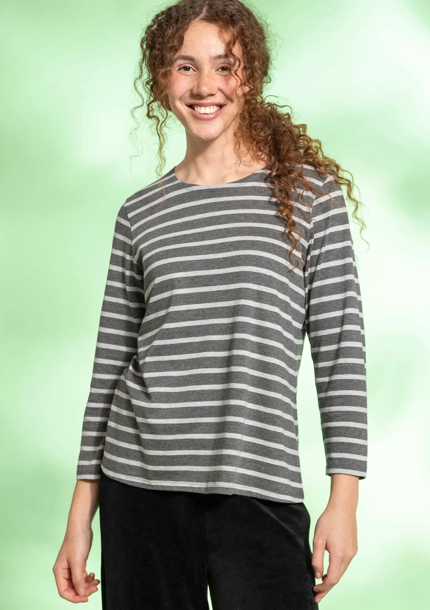 Gudrun Sjödén Pullover & Shirts>Streifenshirt aus Bio-Baumwolle/Modal Dunkelaschgrau-melange