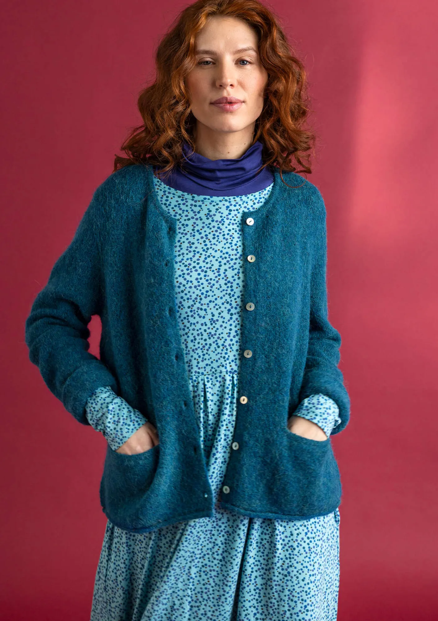 Gudrun Sjödén Strickjacken>Strickjacke aus Alpakagemisch Dunkelpetrol-melange