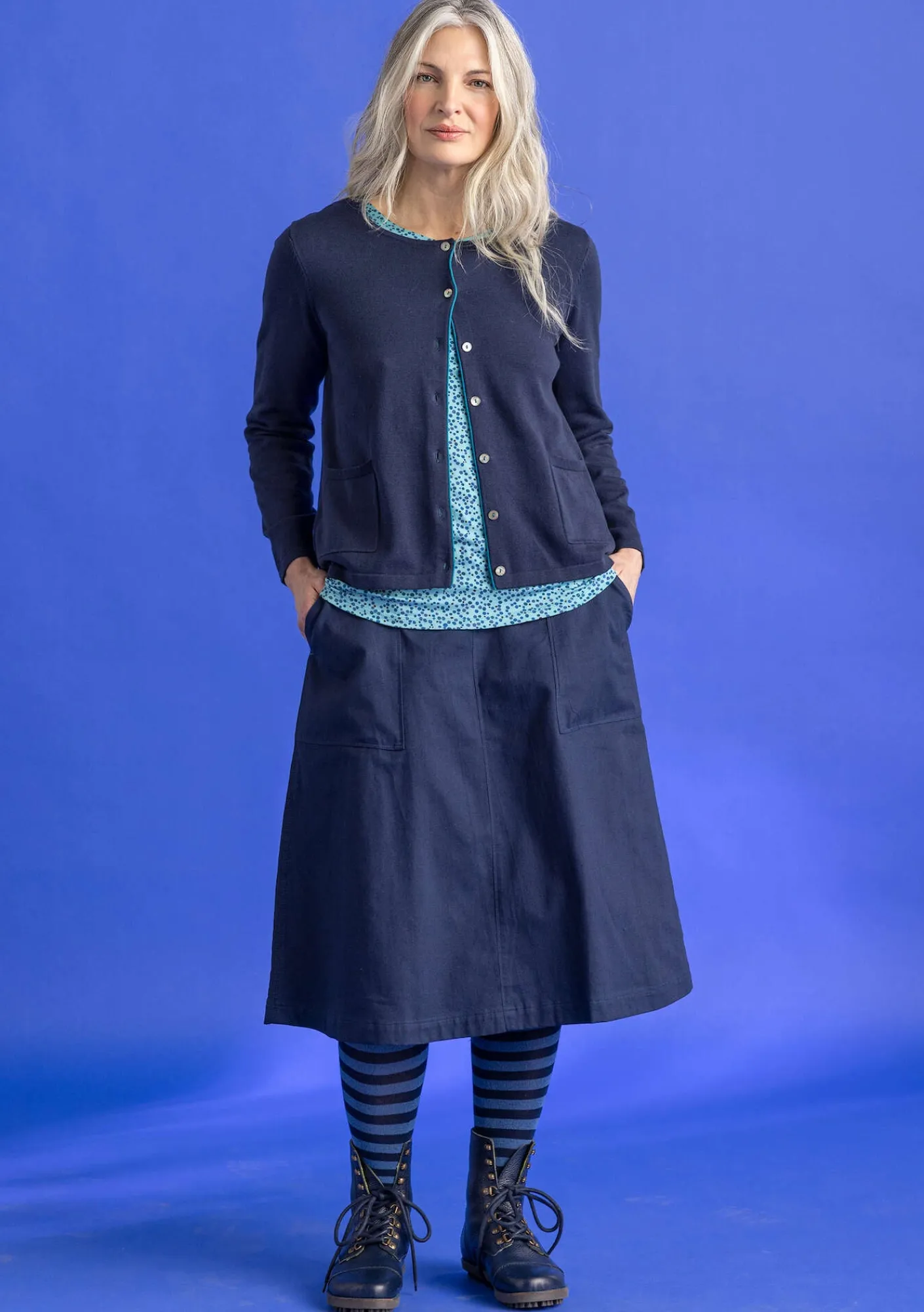 Gudrun Sjödén Strickjacken>Strickjacke aus Bio-/Recycling-Baumwolle Dunkelindigo