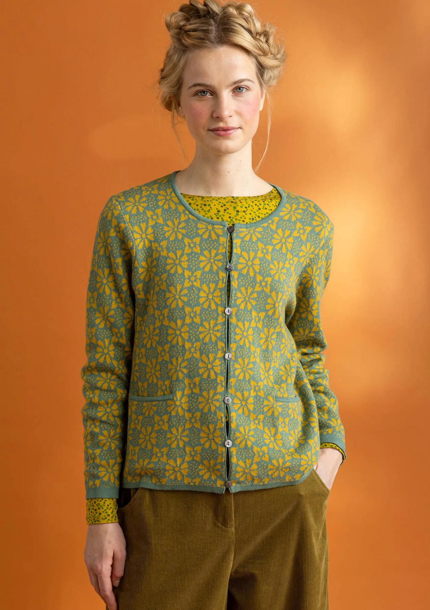 Gudrun Sjödén Strickjacken>Strickjacke „Freja“ aus Bio-/Recycling-Baumwolle Meeresgrün
