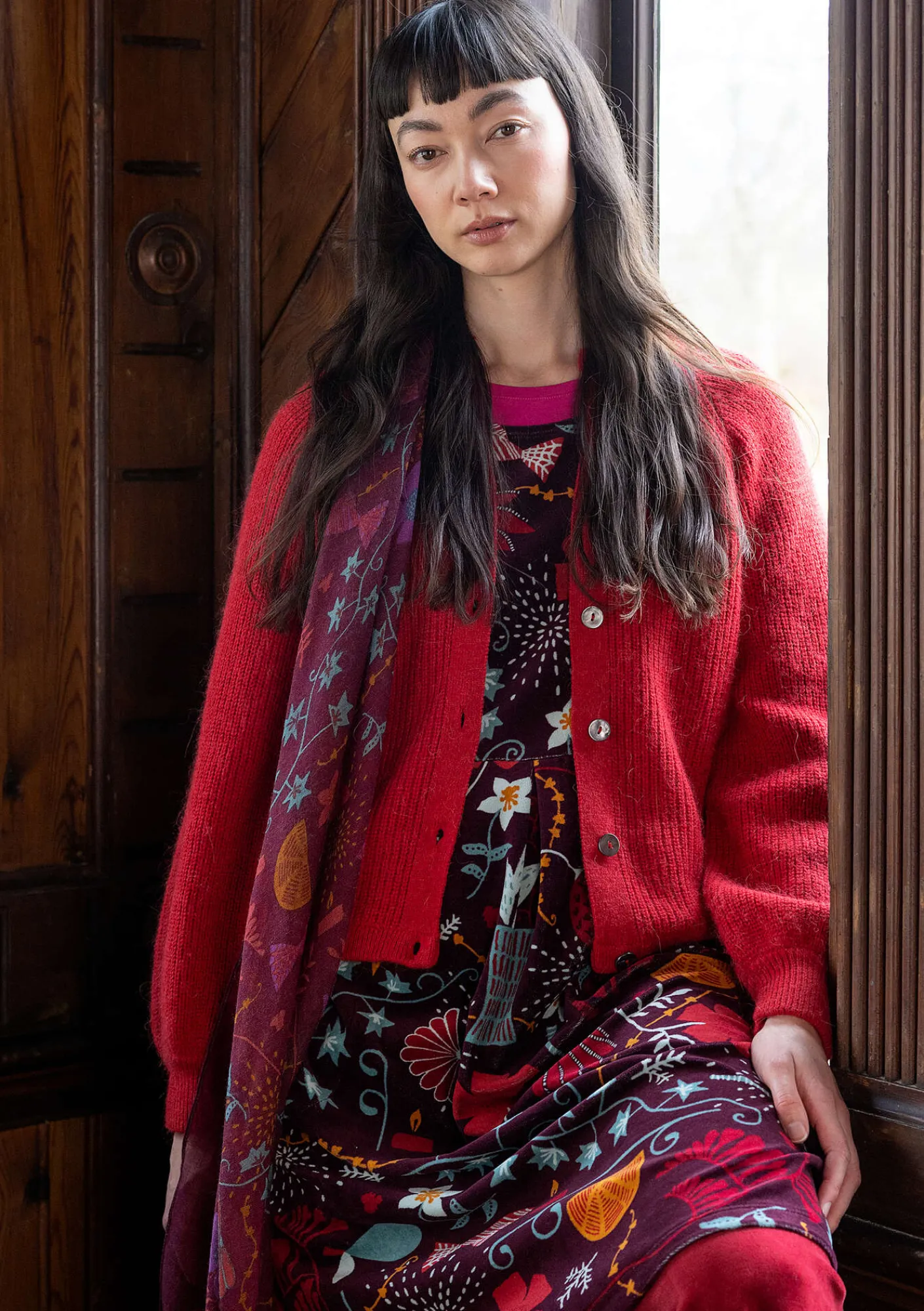 Gudrun Sjödén Strickjacken>Strickjacke „Vinternatt“ aus Bio- und Recycling-Baumwolle/Alpakawollgemisch Tomate