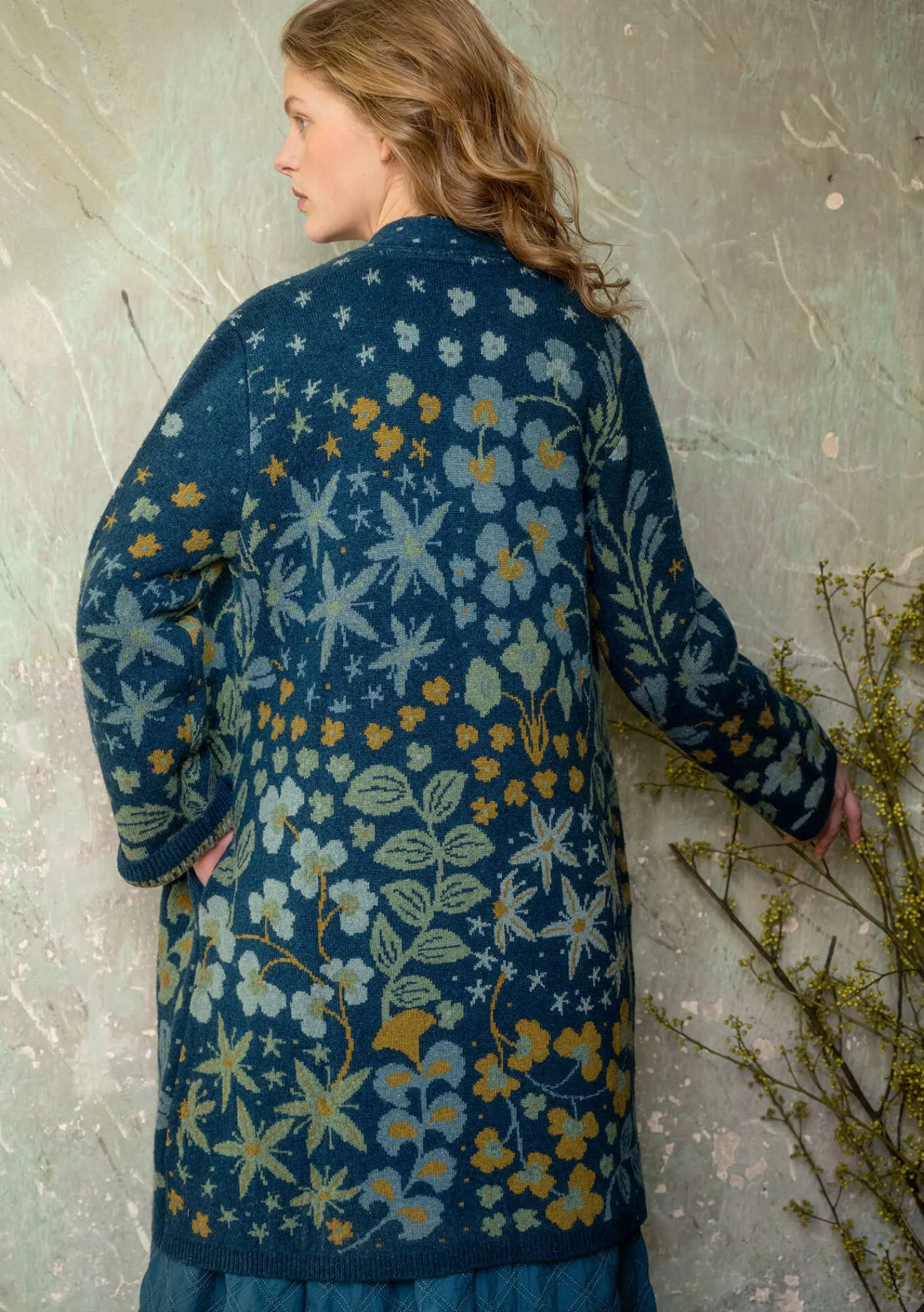 Gudrun Sjödén Jacken & Mäntel|Strickjacken>Strickmantel „Saga“ aus Recycling-Wolle Dunkelpetrol-melange