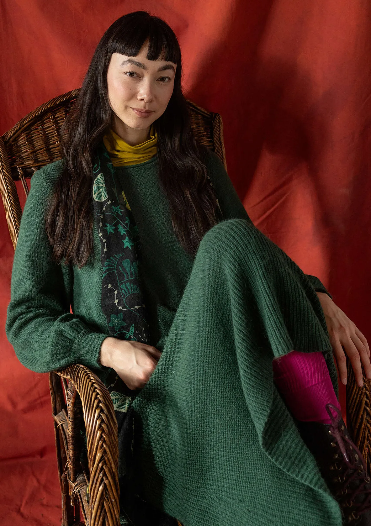 Gudrun Sjödén Tuniken>Stricktunika „Vinternatt“ aus Bio- und Recycling-Baumwolle/Alpakawollgemisch Dunkelgrün