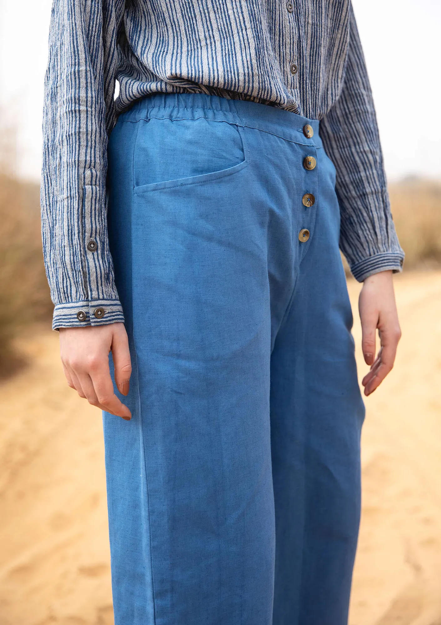 Gudrun Sjödén Hosen>Webhose aus Leinen/Bio-Baumwolle Leinenblau
