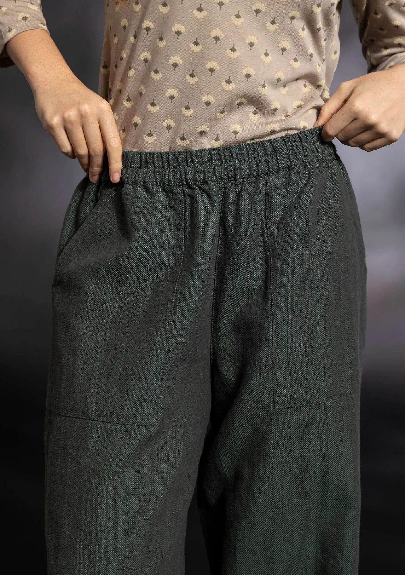 Gudrun Sjödén Hosen>Webhose „Woodland“ aus Bio-Baumwolle/Leinen Opalgrün